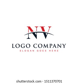  Initial letter NV, overlapping movement swoosh horizon logo company design inspiration in red and dark blue color vector