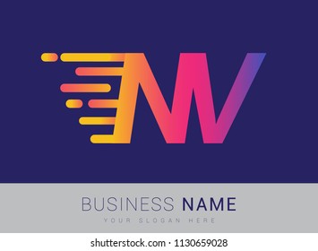 Initial Letter NV speed Logo Design template, logotype company name colored yellow, magenta and blue.for business and company identity.