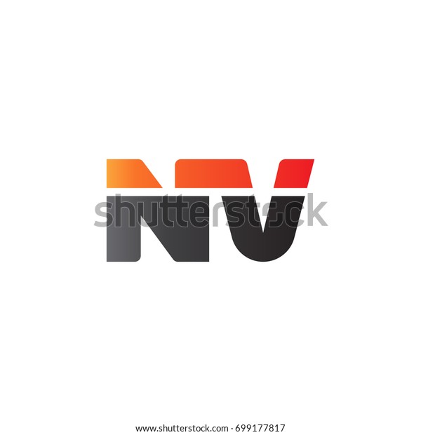 Initial letter NV, straight linked line bold logo,\
gradient fire red black\
colors