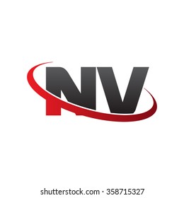 initial letter NV swoosh ring company logo red black