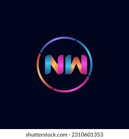 Initial letter NW curve rounded logo, gradient vibrant colorful glossy 