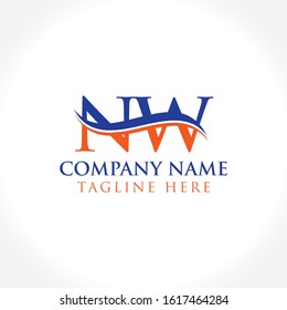 Initial Letter NW Logo Design Vector Template. Orange And Blue NW Letter Logo