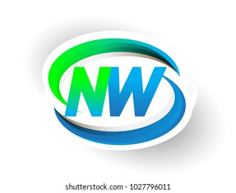 initial letter NW logotype company name colored blue and green swoosh design, modern logo concept. vector logo for business and company identity.