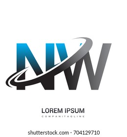 initial letter NW logotype company name colored blue and grey swoosh design. logo design for business and company identity.