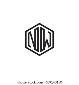 Initial letter NW, minimalist line art monogram hexagon logo, black color