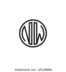 Initial letter NW, minimalist line art monogram circle logo, black color