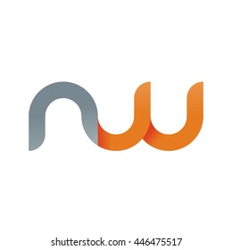 initial letter nw modern linked circle round lowercase logo orange gray