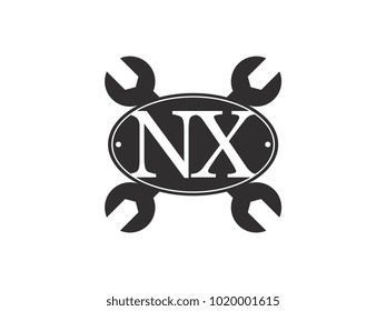 Initial letter NX logo automotive club with crossed wrench black