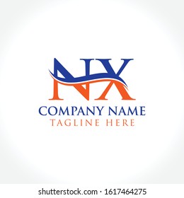 Initial Letter NX Logo Design Vector Template. Orange And Blue NX Letter Logo