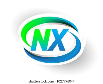initial letter NX logotype company name colored blue and green swoosh design, modern logo concept. vector logo for business and company identity.