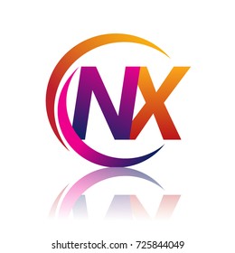 initial letter NX logotype company name orange and magenta color on circle and swoosh design. vector logo for business and company identity.