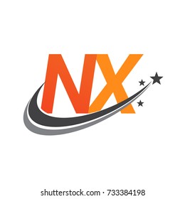 initial letter NX logotype company name colored orange and grey swoosh star design. vector logo for business and company identity.
