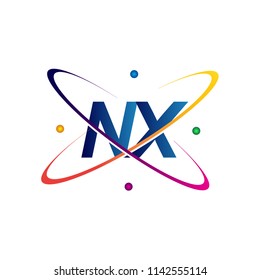 initial letter NX logotype science icon colored blue, red, green and yellow swoosh design. vector logo for business and company identity.
