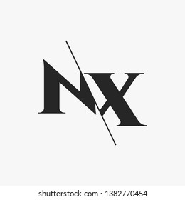 Initial Letter NX Monogram Sliced. Modern logo template isolated on gray background