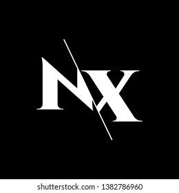 Initial Letter NX Monogram Sliced. Modern logo template isolated on black background