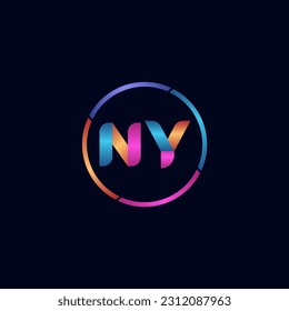 Initial letter NY curve rounded logo, gradient vibrant colorful glossy 