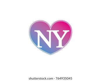 the initial letter NY in the heart symbol as a logo, sign and decoration