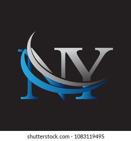 initial letter NY logotype company name colored blue and grey swoosh design. vector logo for business and company identity.
