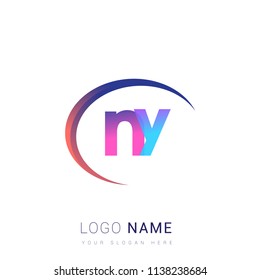 initial letter NY logotype company name, coloreful and swoosh design. vector logo for business and company identity.