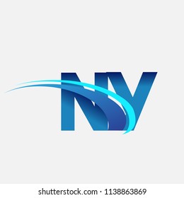 initial letter NY logotype company name colored blue and swoosh design. vector logo for business and company identity.
