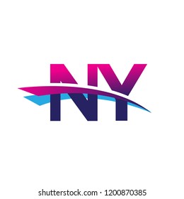 initial letter NY  logotype company name colored blue and magenta swoosh design. vector logo for business and company