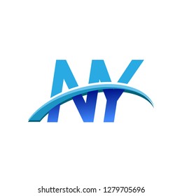 initial letter NY logotype company name colored blue and swoosh design. vector logo for business and company identity.