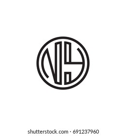 Initial letter NY, minimalist line art monogram circle logo, black color