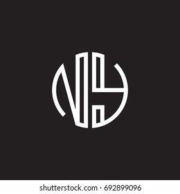 Initial letter NY, minimalist line art monogram circle shape logo, white color on black background