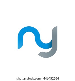 initial letter ny modern linked circle round lowercase logo blue gray