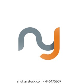 initial letter ny modern linked circle round lowercase logo orange gray