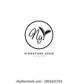 Letra inicial Ny. Plantilla de diseño de logotipo de firma de monograma. Concepto de logotipo mínimo para empresas y empresas.