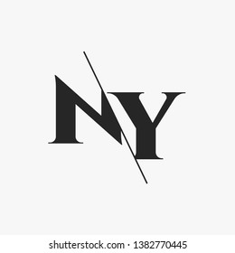 Initial Letter NY Monogram Sliced. Modern logo template isolated on gray background