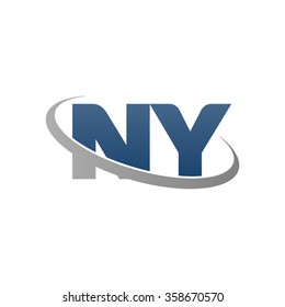initial letter NY swoosh ring company logo blue gray