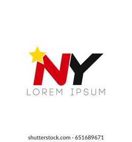 Initial letter ny yellow star logo red black
