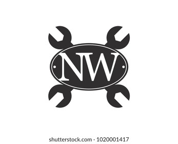 Initial letter NZ logo automotive club with crossed wrench black