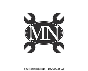 Initial letter NZ logo automotive club with crossed wrench black