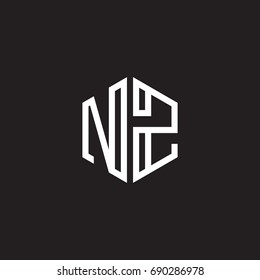 Initial letter NZ, minimalist line art monogram hexagon shape logo, white color on black background