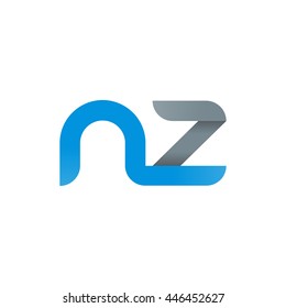 initial letter nz modern linked circle round lowercase logo blue gray