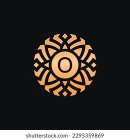 Initial letter O abstract floral medallion emblem logo
