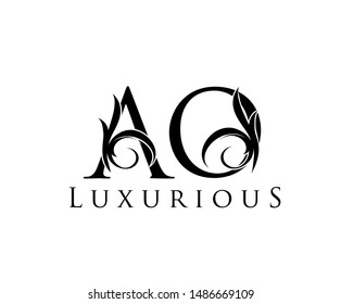 Initial letter A and O, AO, VINTAGE decorative ornament emblem badge, overlapping monogram logo, classy letter logo icon.