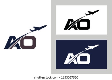 Initial Letter A and O with Aviation Logo Design, Air, Airline, Airplane and Travel Logo template.