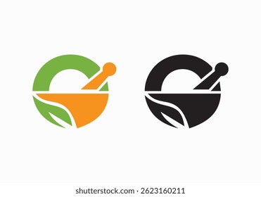 Letra Inicial O Ayurveda Eco Logo Design, Modelo Vetor Conceito Farmácia