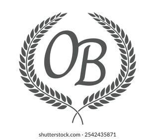 Initial letter O and B, OB monogram logo design with laurel wreath. Luxury calligraphy font.