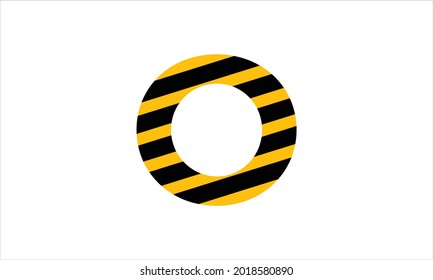 Initial letter O black and  yellow warning tape flat minimalist icon logo design symbol