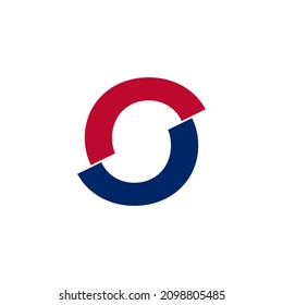 Initial Letter O Blue and Red Logo. Geometric Shapes Cut Style isolated on White Background