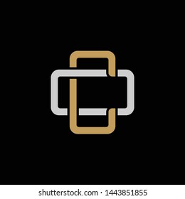 Letra inicial O e C, OC, CO, logotipo interlock sobreposto, estilo de arte de linha monograma, ouro prateado sobre fundo preto