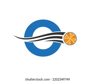 Initial Letter O Cafe Restaurant Logo With Pizza Concept Vector Template
