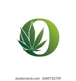 Letra inicial O con diseño de logotipo de hoja de cannabis