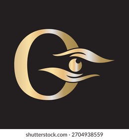 Logotipo inicial de la letra O de la caridad combinado con el símbolo de la mano y del ojo