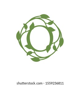 initial letter O with circle green leaf vector illustration